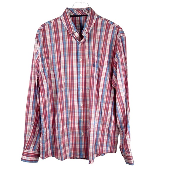 JOHNNIE-O Brick Red Plaid Button Down Lightweight Bamboo Shirt Men's Size Large - Picture 1 of 7